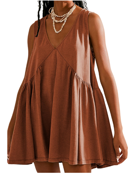 V Neck Babydoll A Line Fall Dress With Pockets