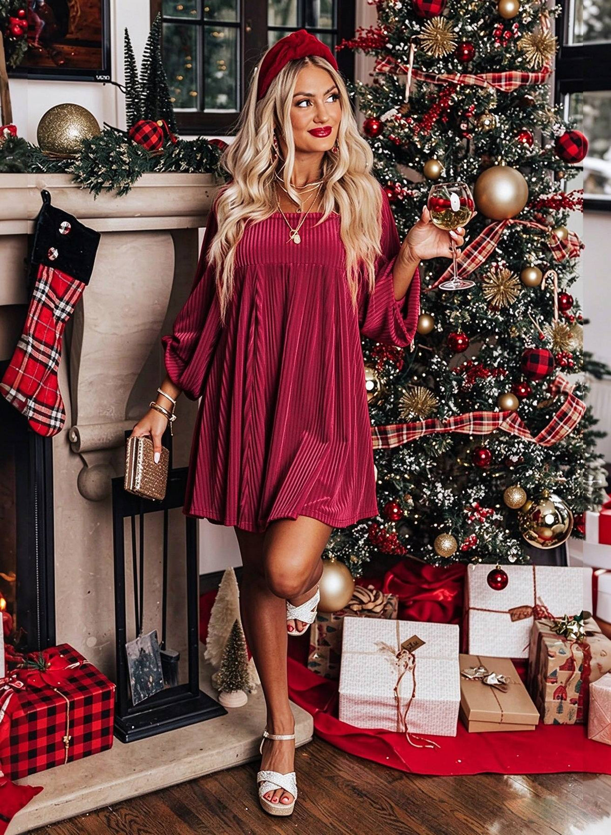 ⏰Hot Sale- Women's Tie Back Square Neck Velvet Babydoll Dress with Pockets