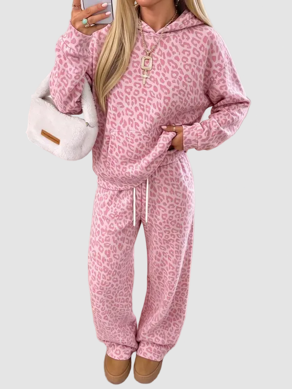 Leopard Print Hooded Two Piece Set