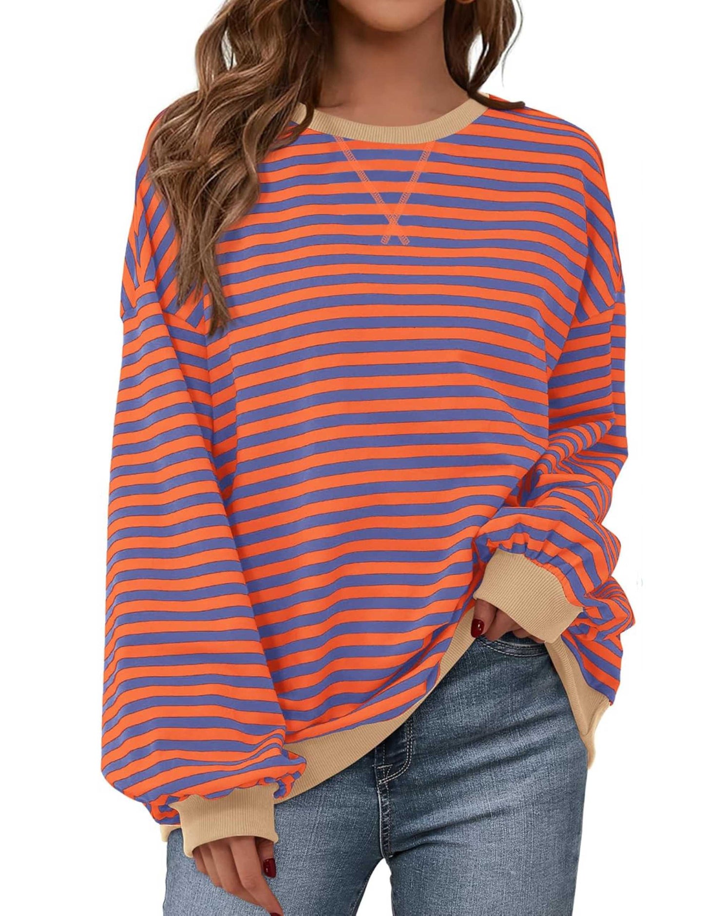 ⏰Hot Sale-Oversized Striped Color Block Sweatshirt
