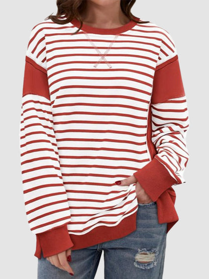 Women Striped Color Block Oversized Sweatshirt