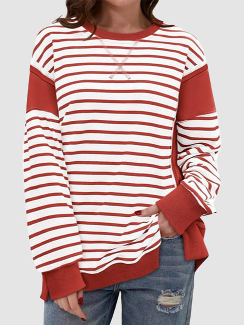 Women Striped Color Block Oversized Sweatshirt