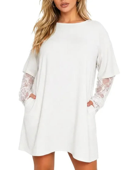 Women's Casual Lace Long Sleeve T Shirt Dress