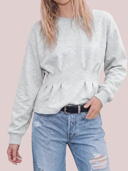 Women's Basic Long Sleeve Cinched Waist Sweatshirt