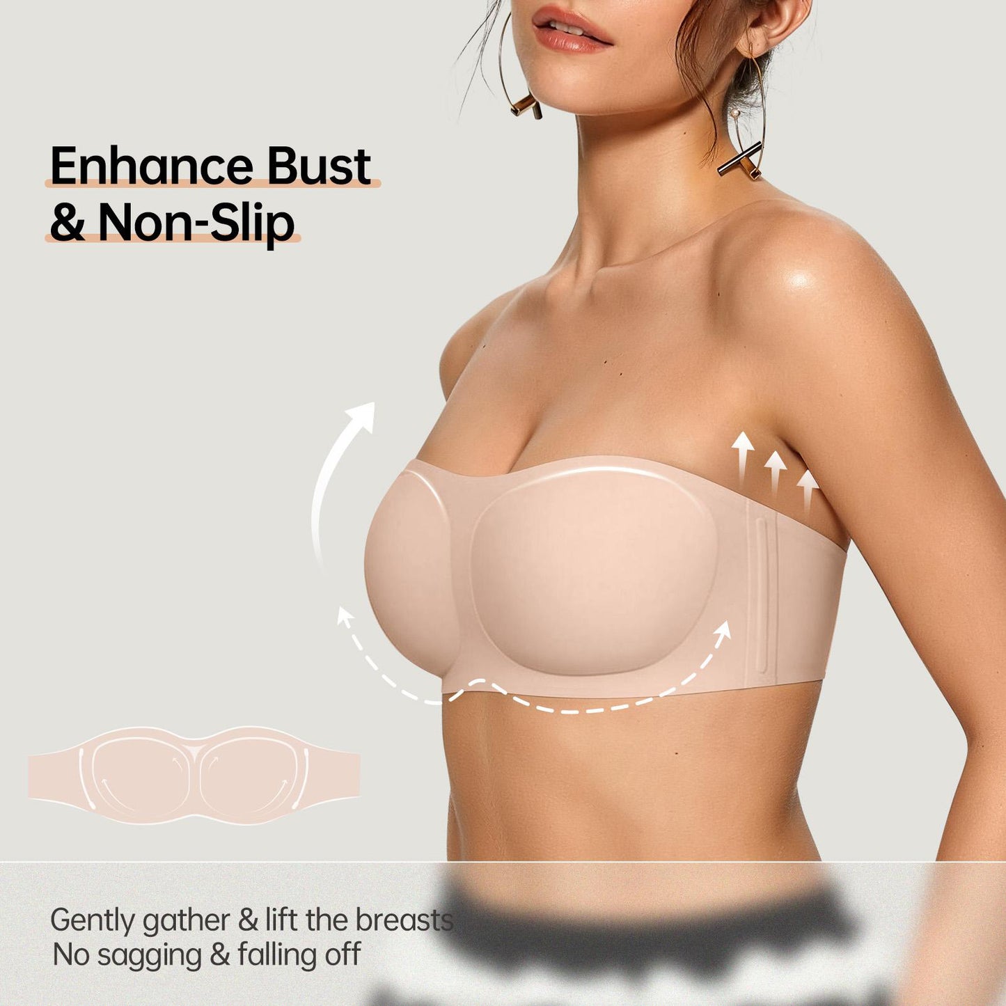 Women's Strapless Push Up Wireless Seamless Jelly Bandeau Bra