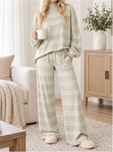 ⏰Hot Sale-Women Striped Mock Neck 2 Piece Lounge Matching Set