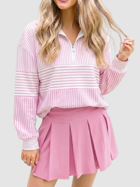 Quarter Zip Colorblock Striped Oversized Top