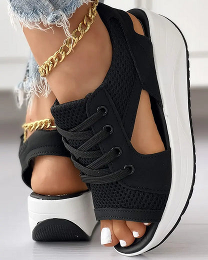 💖Hot Sale - 48% OFF🎁CONTRAST PANELED CUTOUT LACE-UP MUFFIN SANDALS
