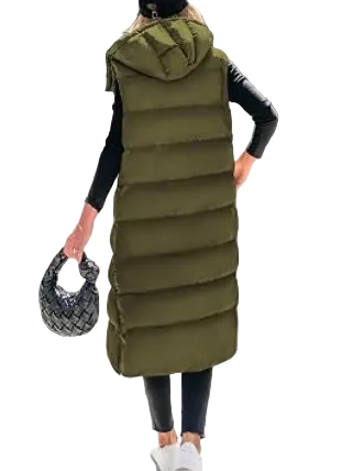 Long Hooded Puffer Vest For Women