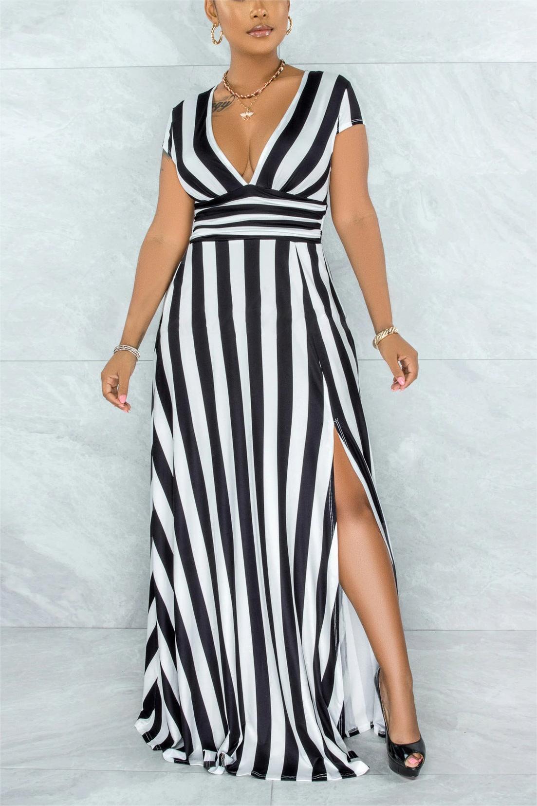 SEXY STRIPED HIGH WAIST MAXI DRESS - BUY 2 FREE SHIPPING