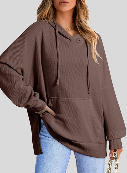 ✨Oversized Hoodies for Women Waffle Knit Drawstring Side Slit Pullover Sweatshirts with Pocket (Final Days: Big Savings!!!)