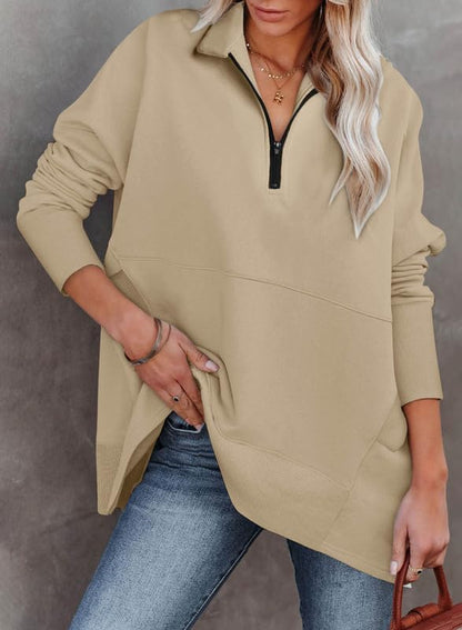 ✨Women's Zippered Casual Oversized Sweatshirt Kangaroo Pocket Top