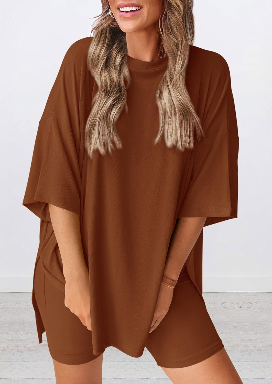 ⏰Hot Sale-Women's Oversized Casual T-Shirt Shorts Suit Stretch Two-Piece Set