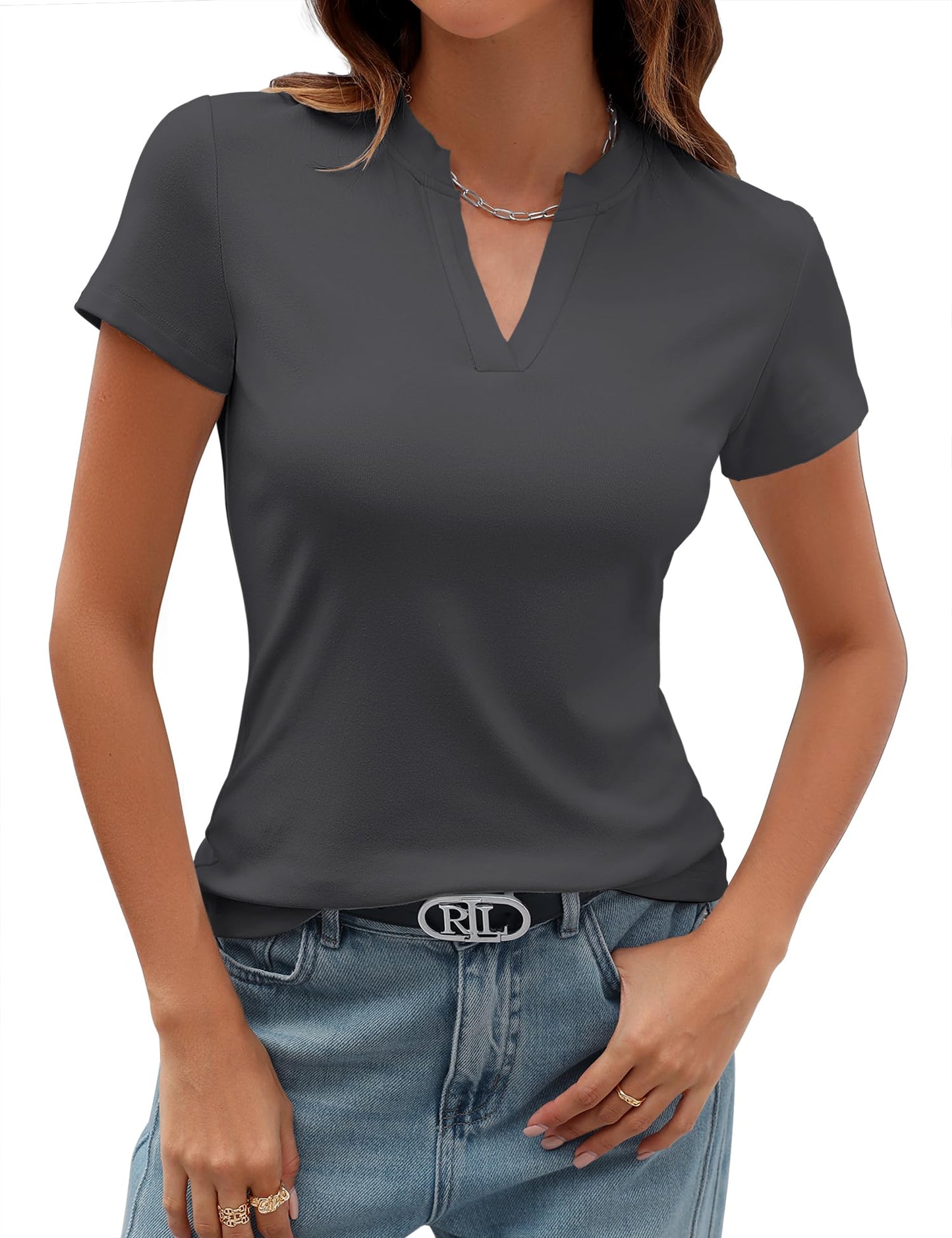 ✨Women's V Neck T-Shirts 2025 Slim Fit Basic Tops for Work