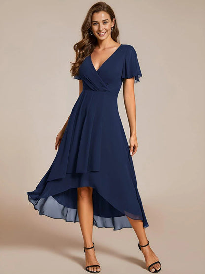 ✨Ruffles Sleeve Pleated V-Neck A-Line Midi Dress