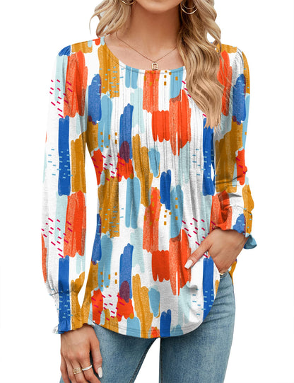 ✨Puff Long Sleeve Pleated Crew Neck Tunic Top