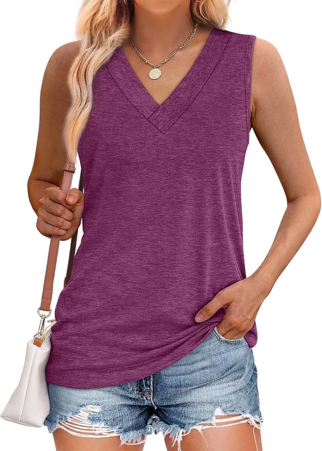 ⏰Hot Sale-Women Summer Loose Fit V Neck Sleeveless Basic Tank Tops