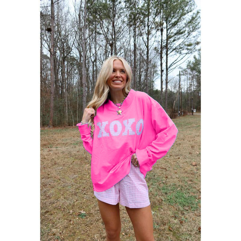 XOXO Gingham Mock Neck Sweatshirt