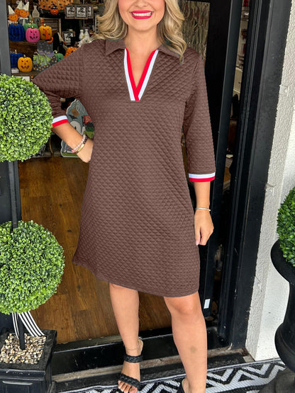 Textured Contrasting V-neck Dress (Buy 2 Free Shipping)