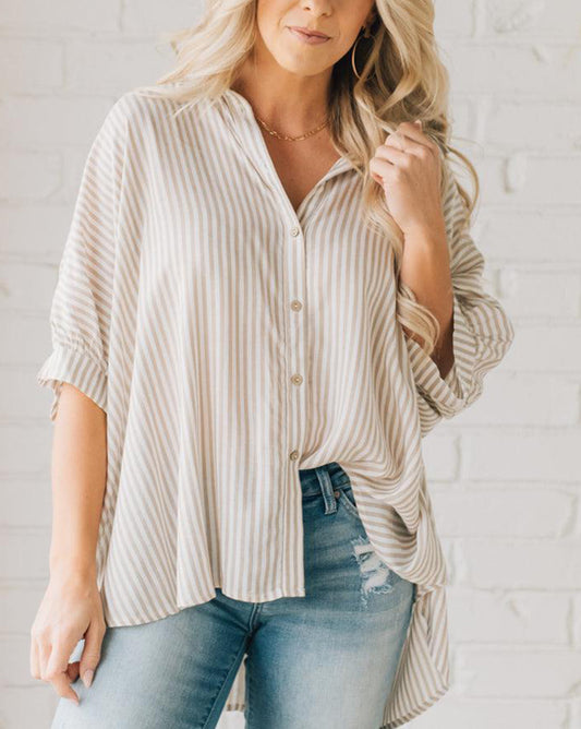 2024 Oversized Striped Loose Button-down Shirt(Buy 2 10% OFF)