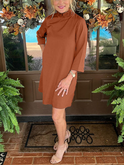 ✨Tied back Bow Round Ruffled Neckline Dress with Pockets