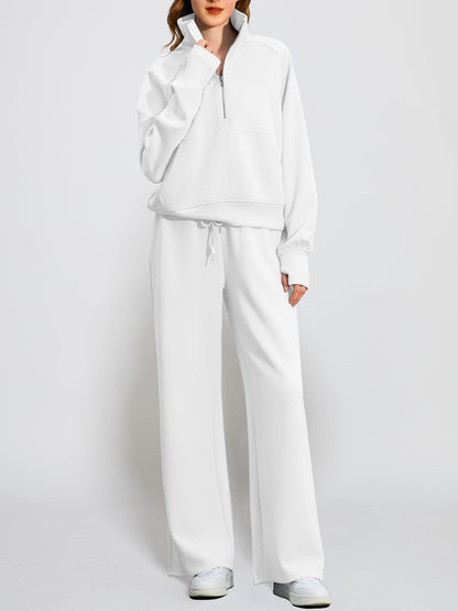 Women's Oversized Half Zip Wide Leg 2 Piece Outfits Lounge Set