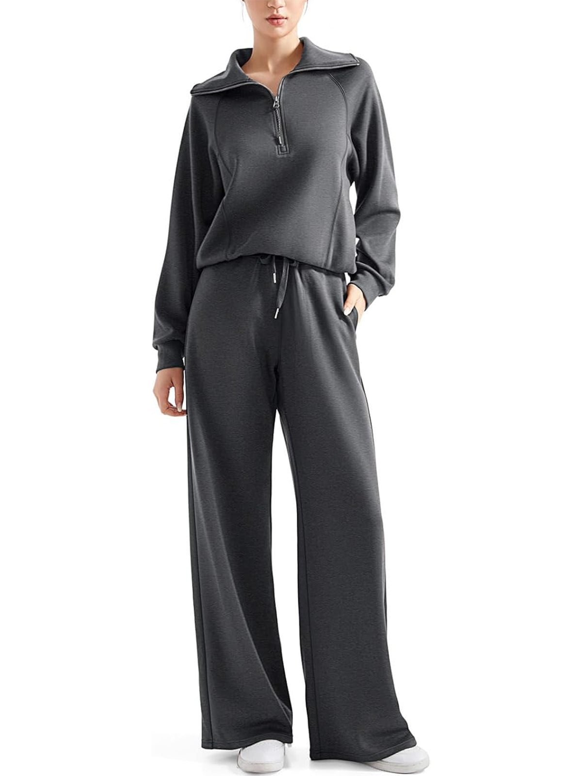 💥Women 2 Piece Lounge Matching Set Wide Leg Sweatpant Half Zip Sweatshirt