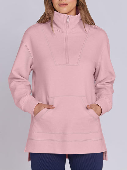 Women's Oversized High Neck Half Zip Knit Sweatshirt