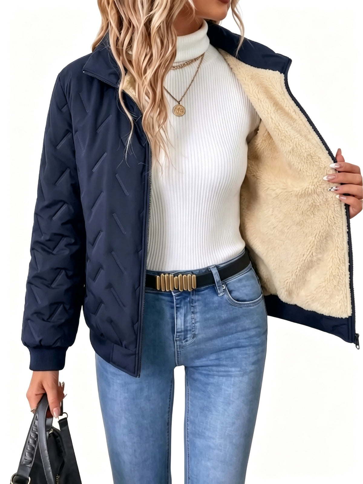 Women Mock Neck Zip Warm Jacket