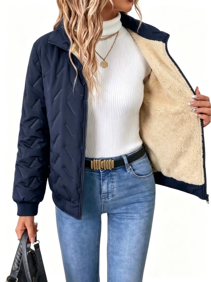 Women Mock Neck Zip Warm Jacket