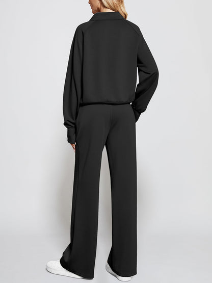Women's Oversized Half Zip Wide Leg 2 Piece Outfits Lounge Set
