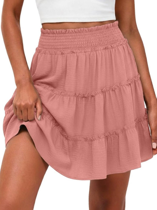 HOT SALE Women's Casual High Waisted Ruffle Tiered Flowy Mini Skorts Skirts