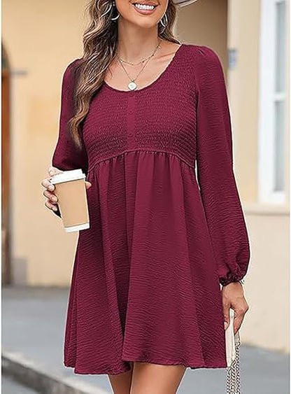 ✨Women's Round Neck Button Ruffle Dress