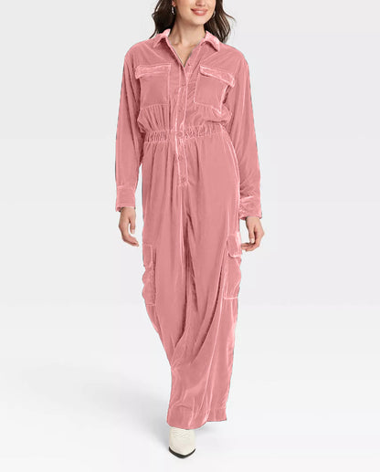 Women's Long Sleeve Velvet Overalls