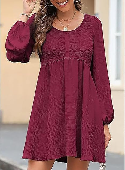 ✨Women's Round Neck Button Ruffle Dress