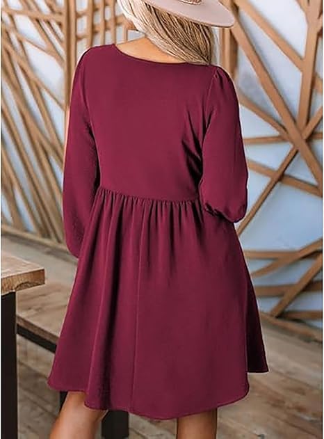 ✨Women's Round Neck Button Ruffle Dress