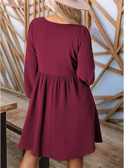 ✨Women's Round Neck Button Ruffle Dress
