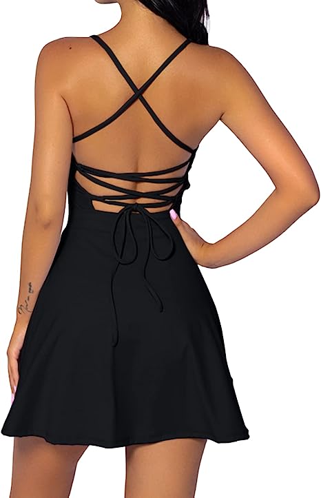 Womens Two Pieces Fitness Dress Open Back