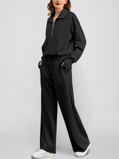 Women's Oversized Half Zip Wide Leg 2 Piece Outfits Lounge Set