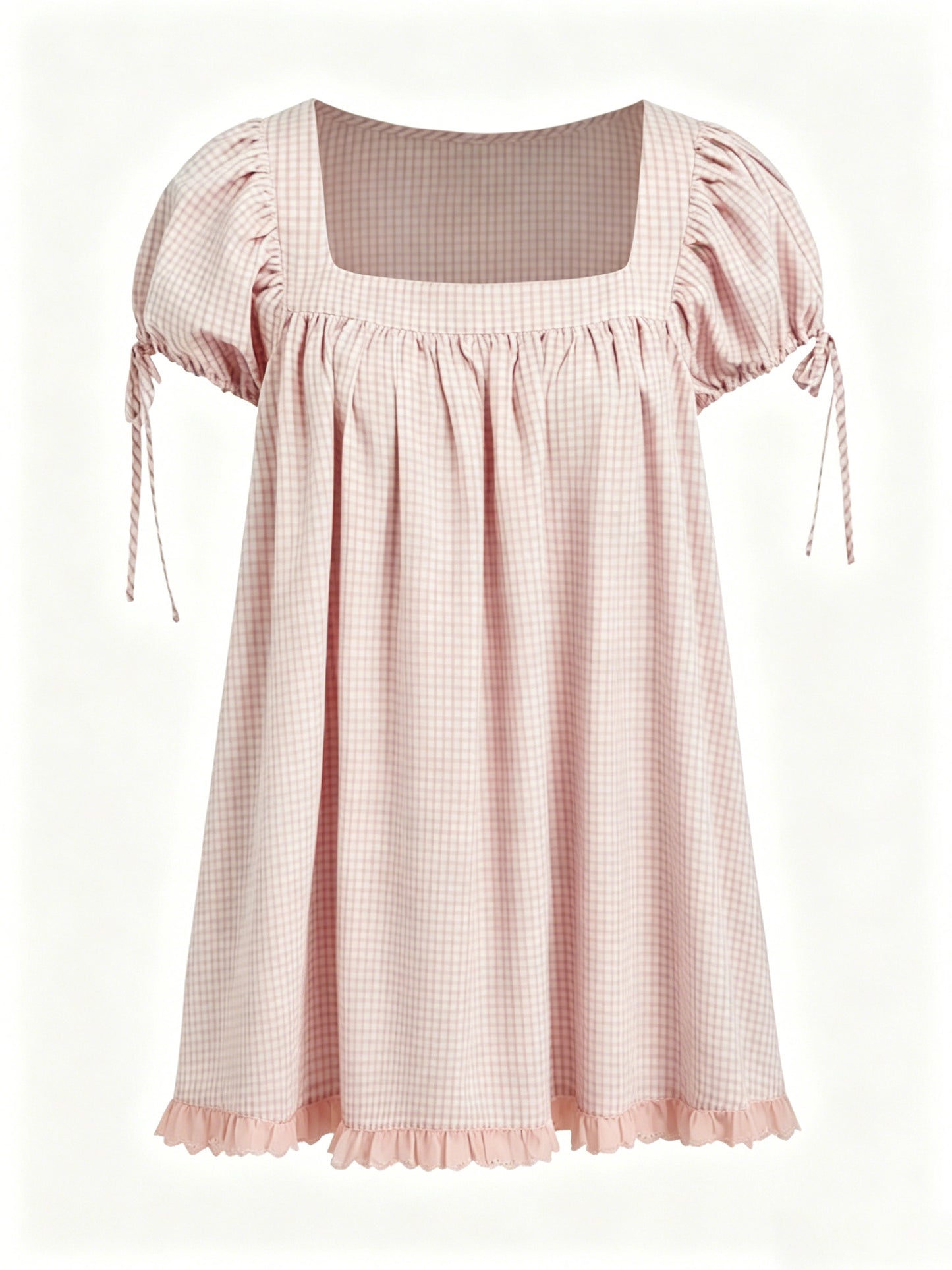 Sweet square neckline, ruffled chest, puff sleeves, adjustable silhouette, casual long shirt