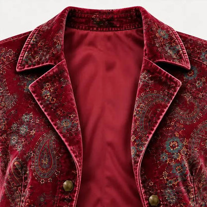 Women Retro Paisley Velvet Lace Patch Jacket