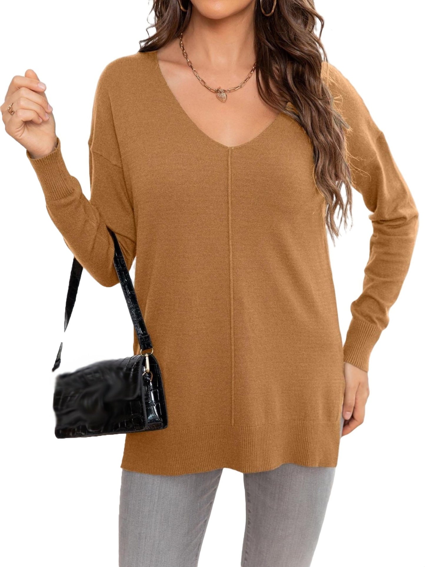 ✨Women's Casual Solid V Neck Pullover