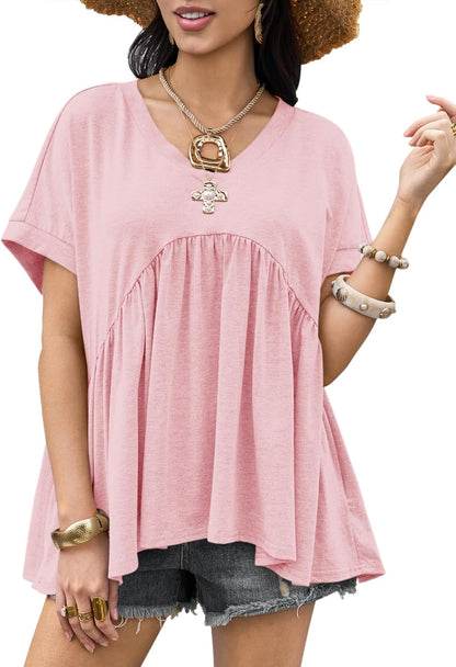 Womens Summer Peplum Tops Oversized Babydoll