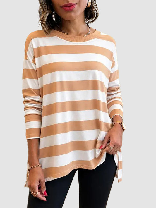 Women Classic Striped Oversized Long Sleeve Top