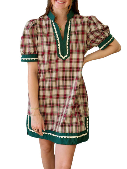 Women Classic Holiday Red Plaid Shift Dress