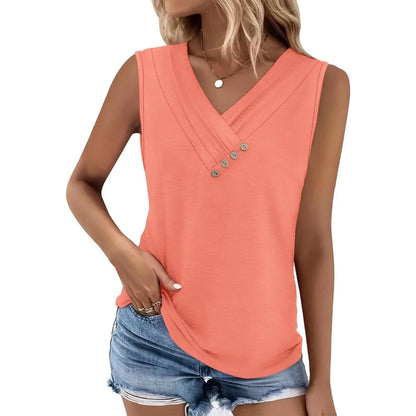 Women's V-Neck Sleeveless Button Tank Top