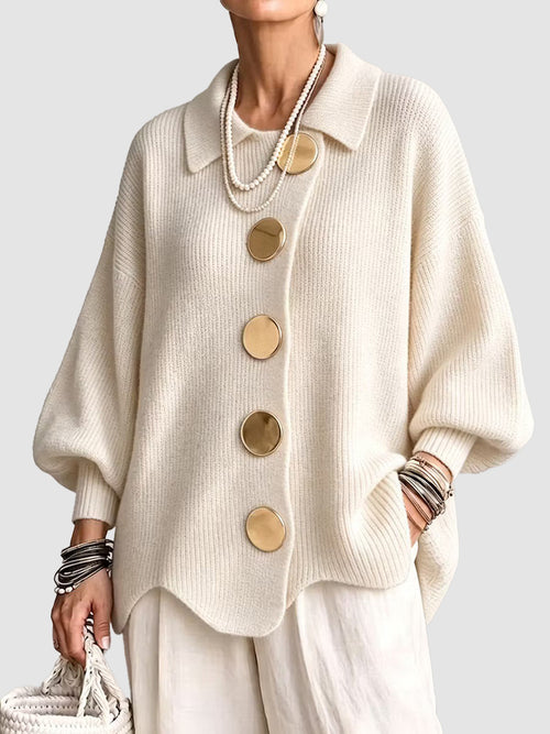 Limited time sale🔥Women French Lapel Irregular Hem Lantern Sleeve Knit Cardigan