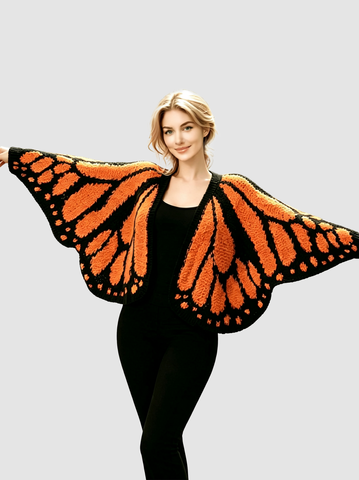 Women's Monarch Butterfly Wing Knit Open Front Cardigan