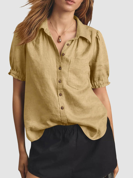 Women's Puff Short Sleeve Button-Down Shirt