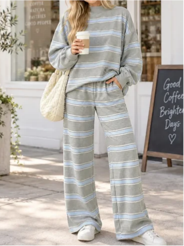 ⏰Hot Sale-Women Striped Mock Neck 2 Piece Lounge Matching Set